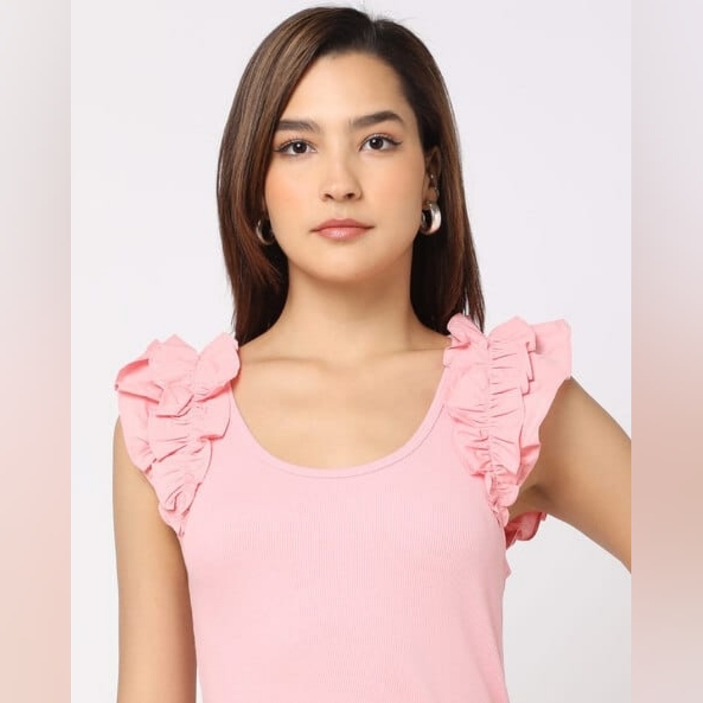 Gap Women’s Pink Ruffle Sleeve Tank Top – Size Large - Picture 2 of 6